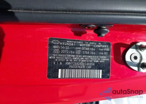 2013 Hyundai Veloster Base W/Black из США, поврежденный, VIN KMHTC6AD4DU146954